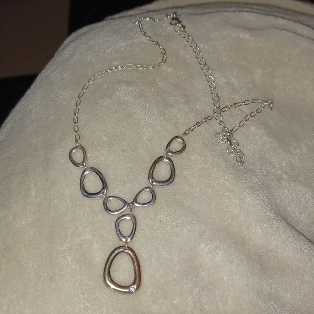 Silver tone SAQ necklace, 16"  rhinestone accent & 7" bracelet set